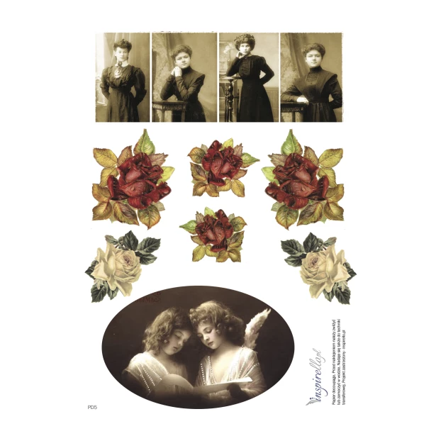 Papier decoupage: portrety kobiet, aniołki, kwiaty