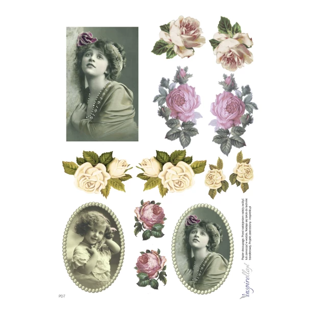 Papier Decoupage w stylu retro: portrety i kwiaty