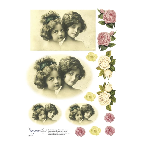 Papier decoupage - siostrzyczki, dzieci, zdjęcie retro