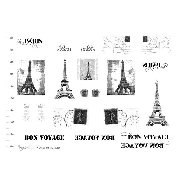 Papier decoupage: Paryż retro, napisy pieczątki
