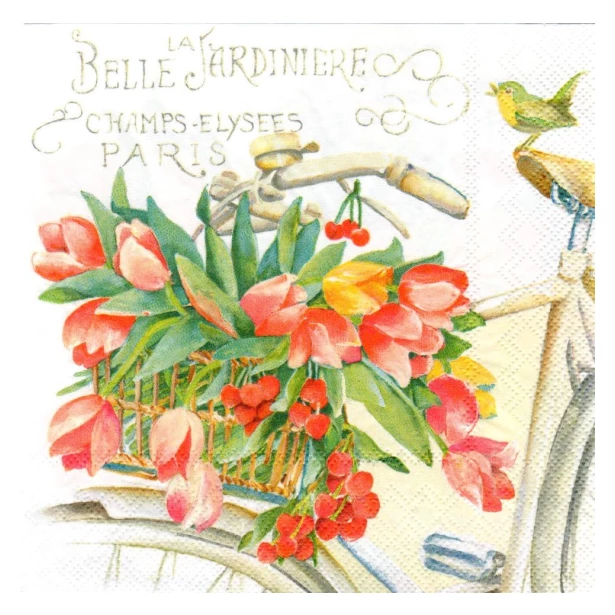Serwetka - rower, tulipany
