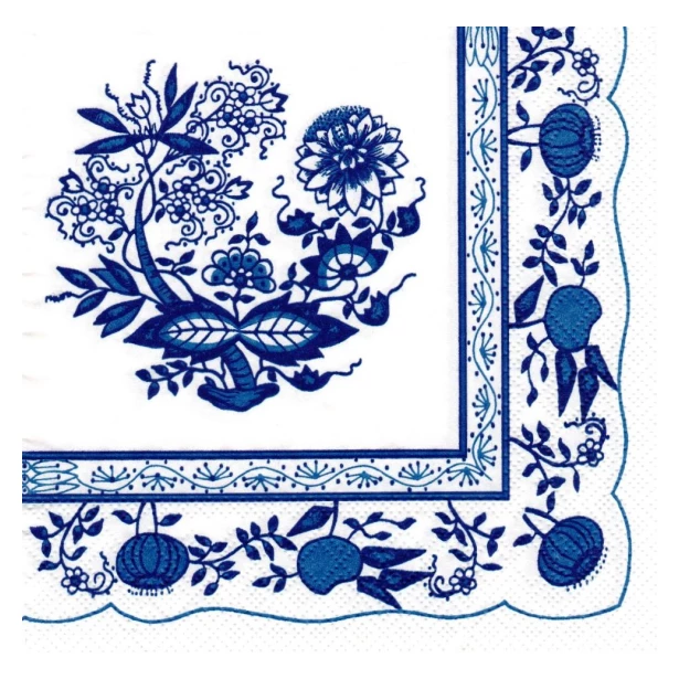 Serwetka - niebieski folk, kwiaty