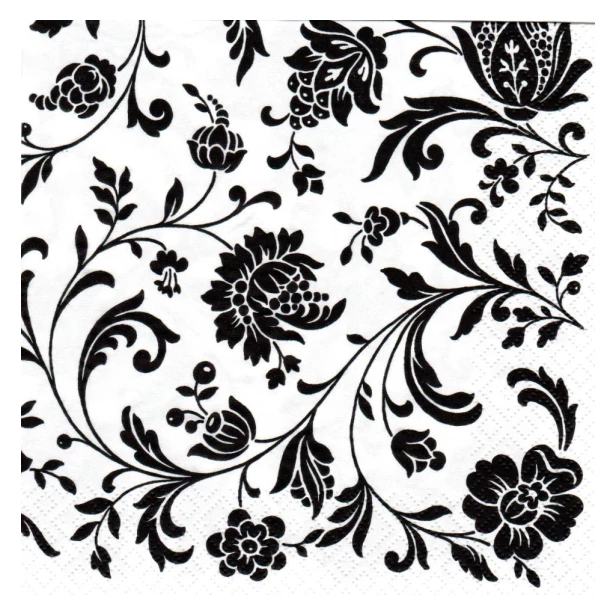 Serwetka - czarne kwiaty na białym tle