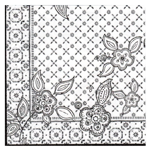 Serwetka - czarno-białe kwiaty
