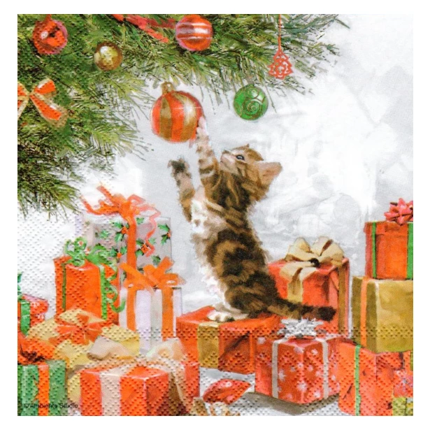 Serwetka - Boże Narodzenie, kotek