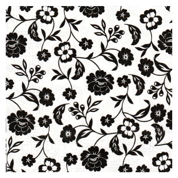 Serwetka - czarne kwiatki na białym tle