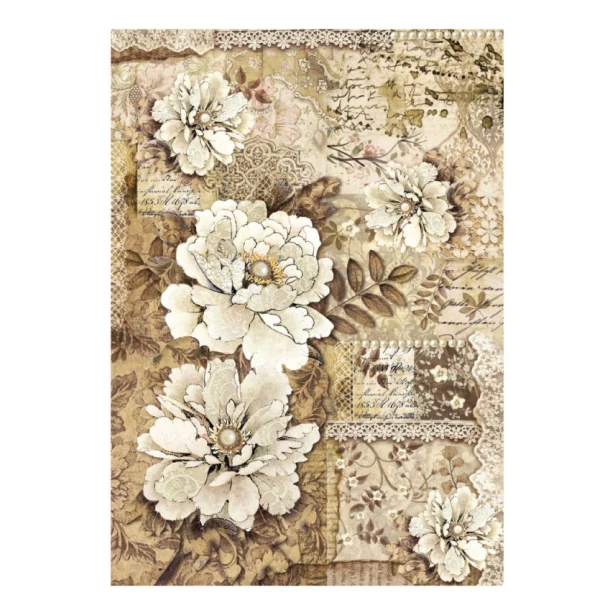 Papier ryżowy A4 - stara koronka, kwiaty