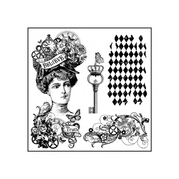 Stempel kauczukowy 10x10cm steampunk kobieta