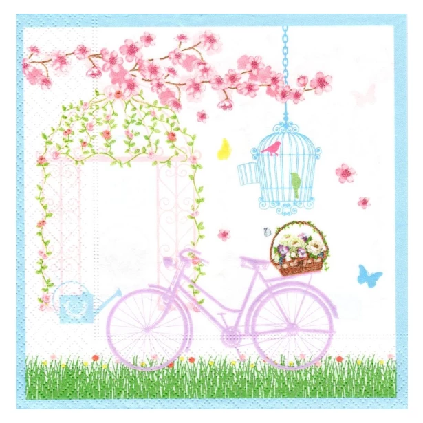 Serwetka - rower w ogrodzie