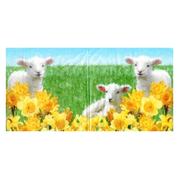 Serwetka mała - owieczki, żonkile