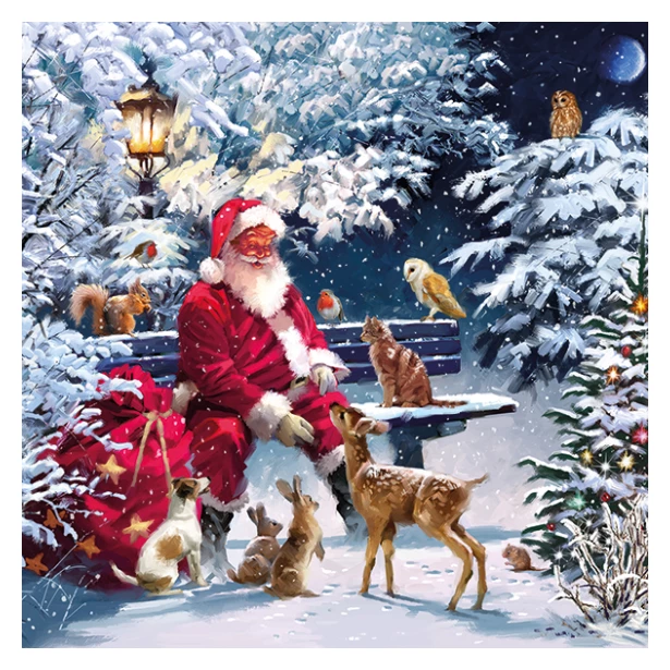 Serwetka - Święty Mikołaj, zwierzątka