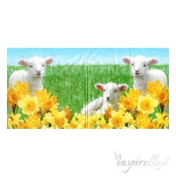 Serwetka mała - owieczki, żonkile