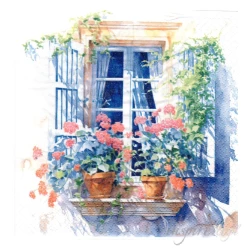 Serwetka - Okno, kwiaty