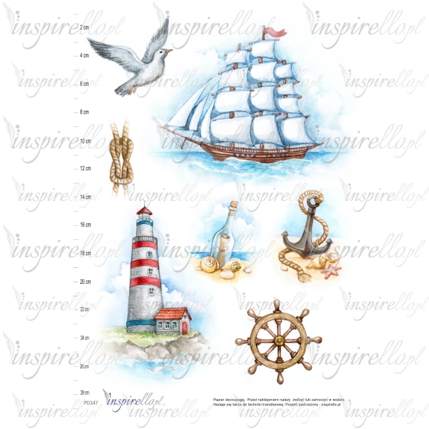 Elektroniczny papier decoupage: rysunki dziecięce - morze, statek, mewa, kotwica