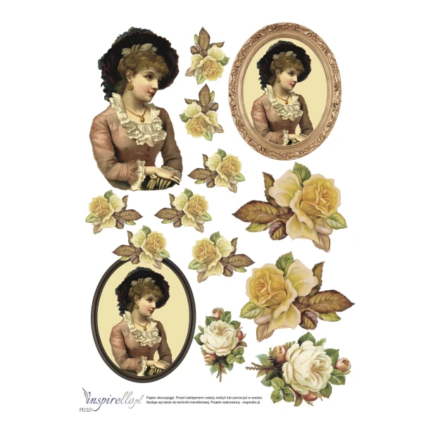 Papier decoupage - portret i kwiaty retro