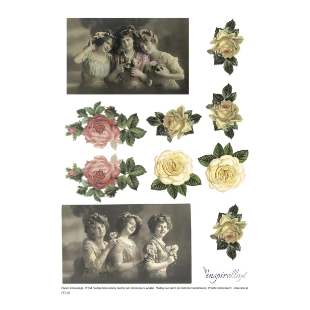 Papier decoupage - portrety i kwiaty w stylu vintage