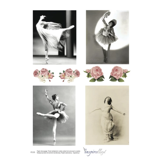 Papier decoupage -  baletnica, taniec, tancerka retro