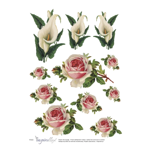 Papier decoupage - kwiaty róże, lilie