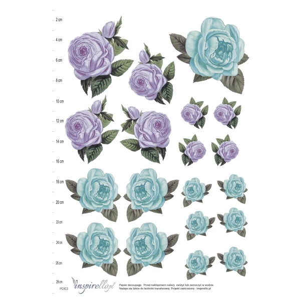 Papier decoupage - kwiaty róże niebieskie