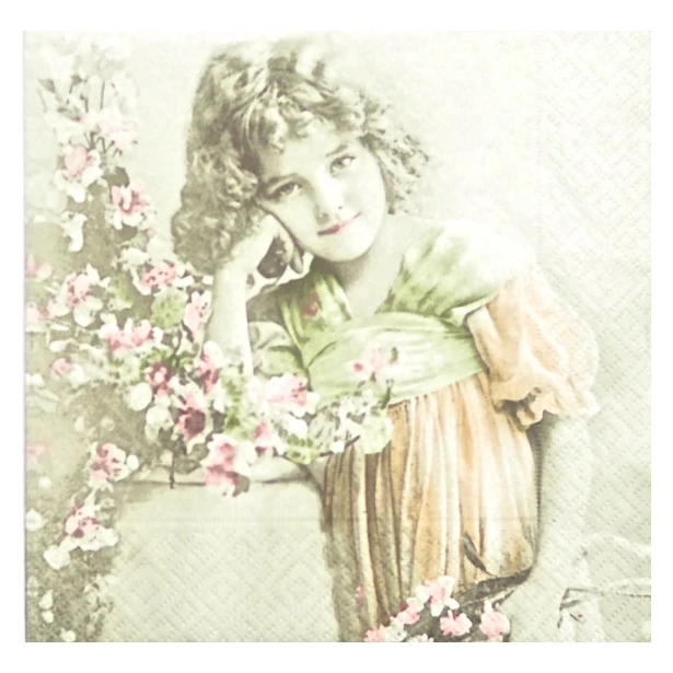 Serwetka - portret dziewczynki z kwiatami
