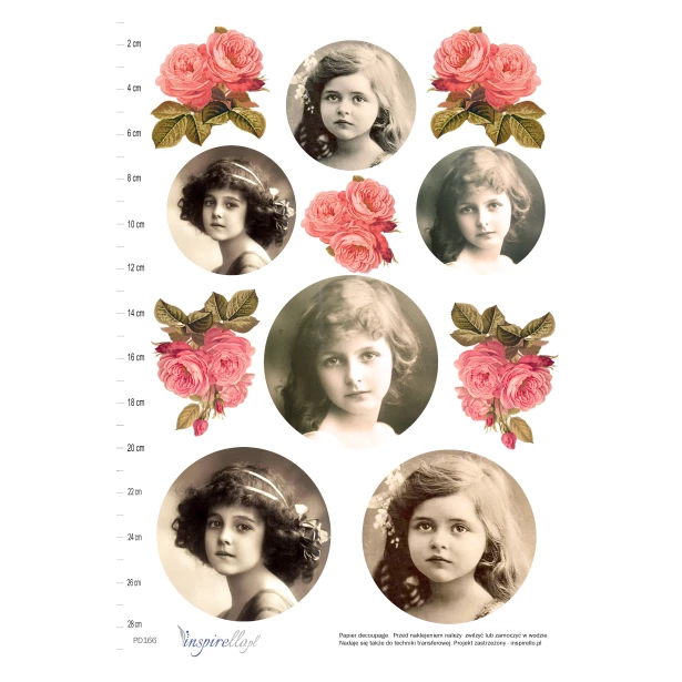 Papier decoupage - portrety dzieci i kwiaty