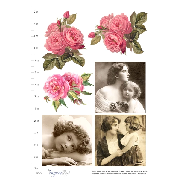 Papier decoupage - portrety dzieci z mamą  i kwiaty