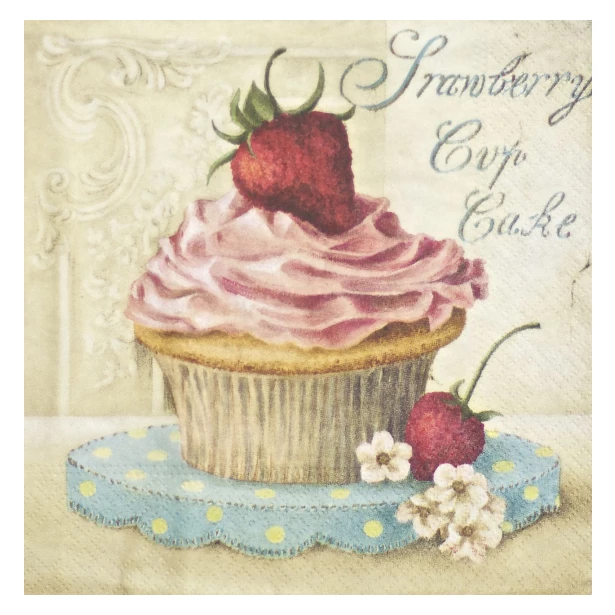Serwetka - cupcake vintage - dwa rodzeje ciastek