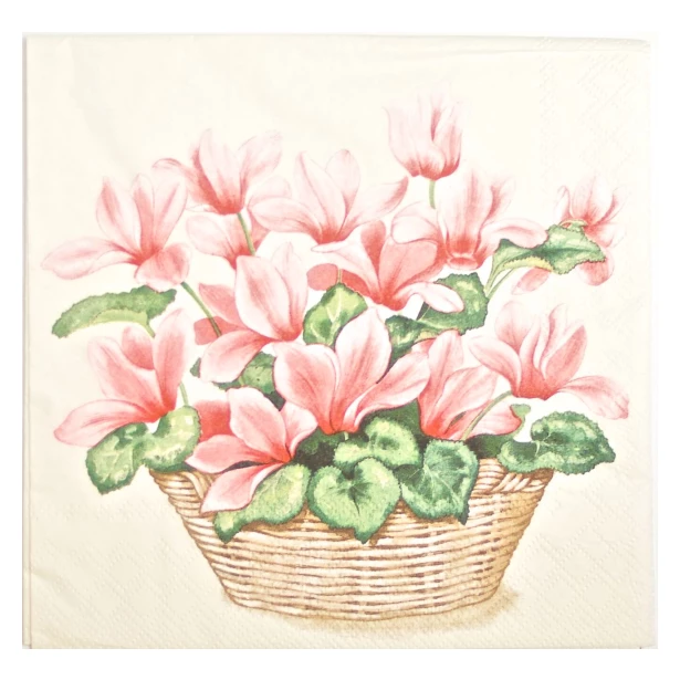 Serwetka - Cyklamen perski i w koszyczku, kwiaty