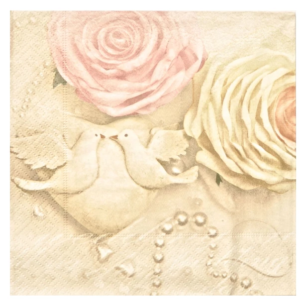 Serwetka - serwetka ślubna róże i gołębie