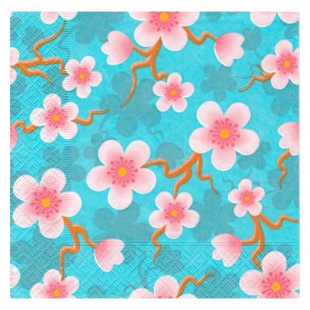 Serwetka  - kwiaty na niebieskim tle