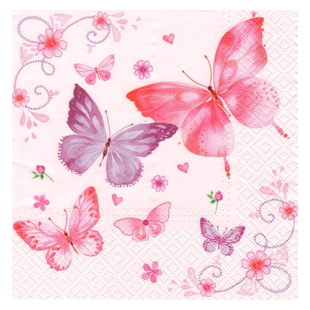 Serwetka - motylki różowe