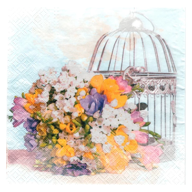 Serwetka  - kwiaty i klatka