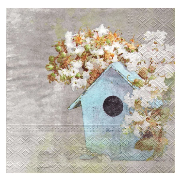 Serwetka  - kwiaty i domek dla ptaków