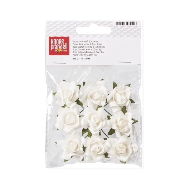 Róże białe papierowe na druciku 2,5 cm 9 sztuk