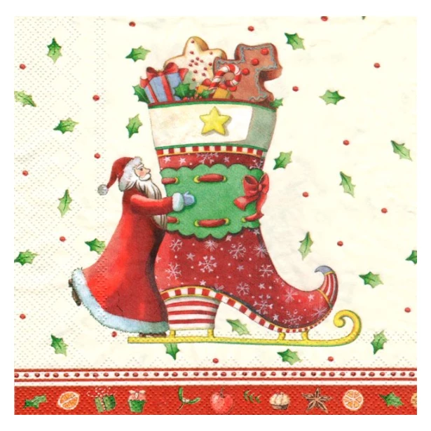 Serwetka - Święty Mikołaj z łyżwą