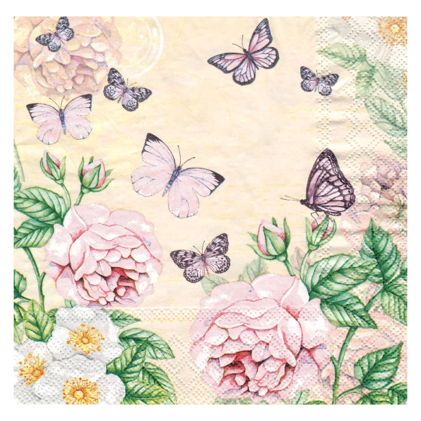 Serwetka  -  kwiaty i motyle