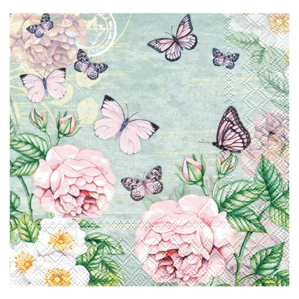 Serwetka  -  kwiaty i motyle
