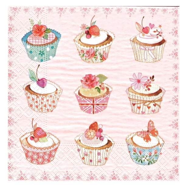 Serwetka - cupcake, babeczki na różowym tle