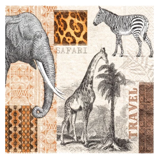 Serwetka - słoń, żyrafa, zebra