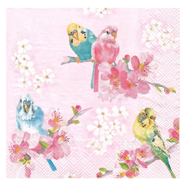 Serwetka  - papugi na różowym tle