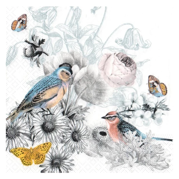 Serwetka - Kwiaty, ptaki, motyle