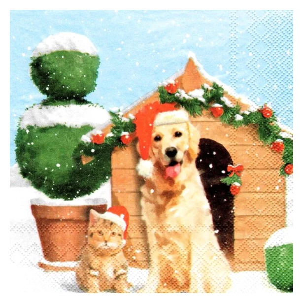 Serwetka   Boże Narodzenie  pies i kotek