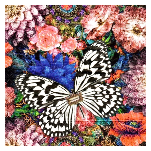 Serwetka - barwne kwiaty, motyl