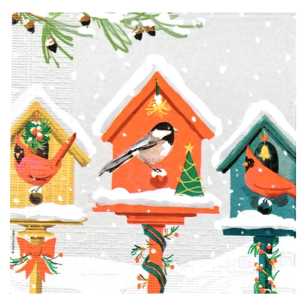 Serwetka - świąteczne domki, ptaszki