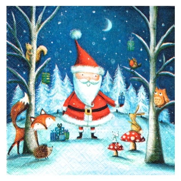 Serwetka - zimowy las, Święty Mikołaj