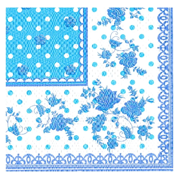 Serwetka - niebieskie kwiaty, ornamenty