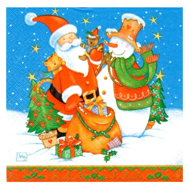 Serwetka - Święty Mikołaj, bałwanek