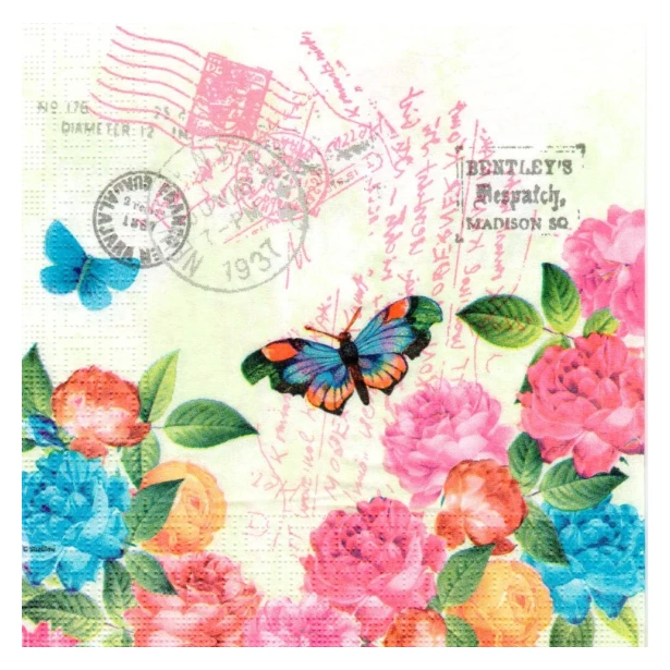 Serwetka - motyl, kwiaty, pismo