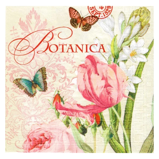 Serwetka  -  Botanika, tulipan, motylki