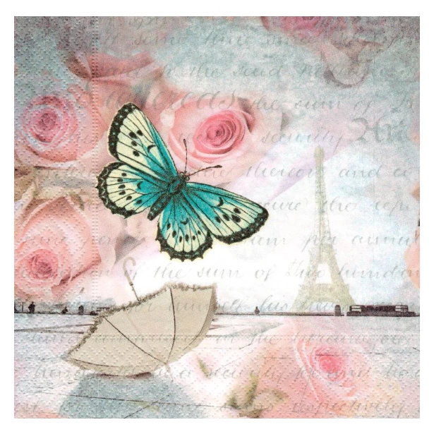 Serwetka - róże, motyl, Paryż